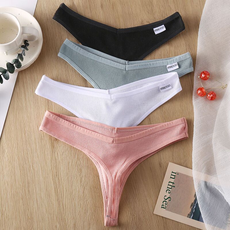 Women's Thong Briefs Cotton Sexy Low Waist Inner V Waist Threaded Cotton Thong D002