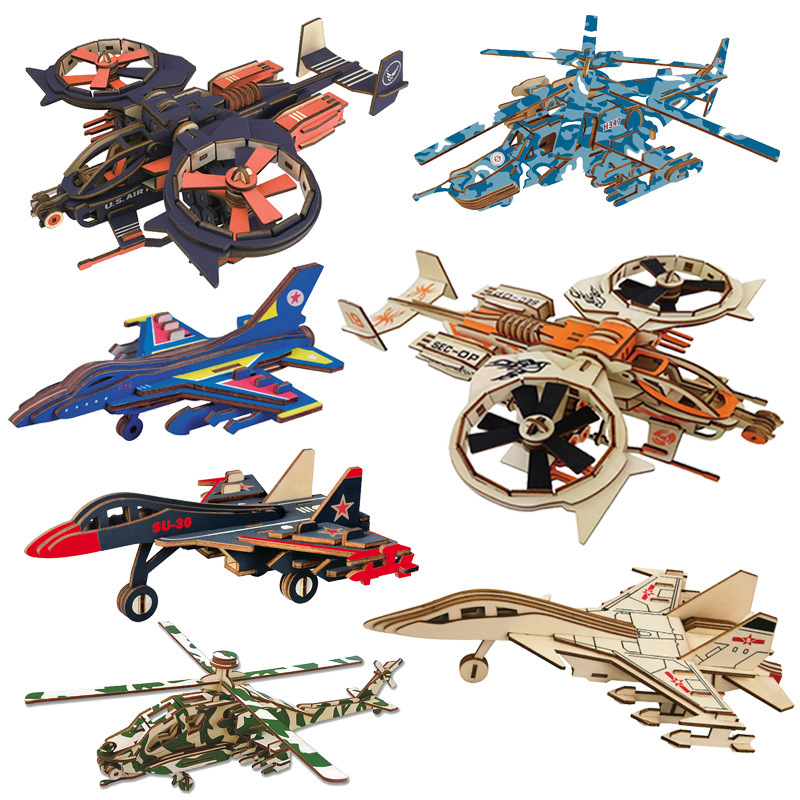 Stall supply children's wooden jigsaw puzzle three-dimensional 3d toy model boy's intelligence brainchild assembling aircraft building blocks Stall supply children's wooden jigsaw puzzle three-dimensional 3d toy model boy's intelligence brainchild assembling aircraft building blocks