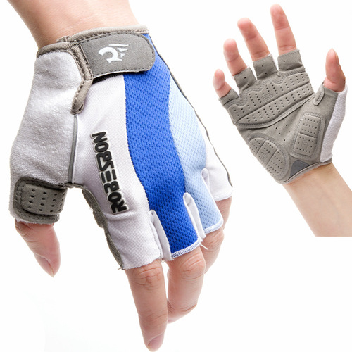 Manufacturer wholesale cycling gloves silicone pad short-finger outdoor sports bicycle non-slip blue and white half-finger gloves