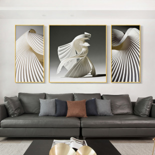 Modern simple light luxury hanging painting living room decorative painting sofa background Wall new triple painting black white gray Minimalist mural