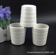 密胺餐具仿瓷杯子 纯白色外横螺纹口杯 茶水杯百货厂家直销批发