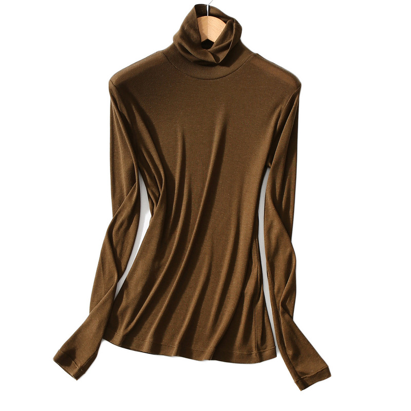 Softness Tencel wool solid color base high collar long sleeve base shirt top women's T Softness Tencel wool solid color base high collar long sleeve base shirt top women's T