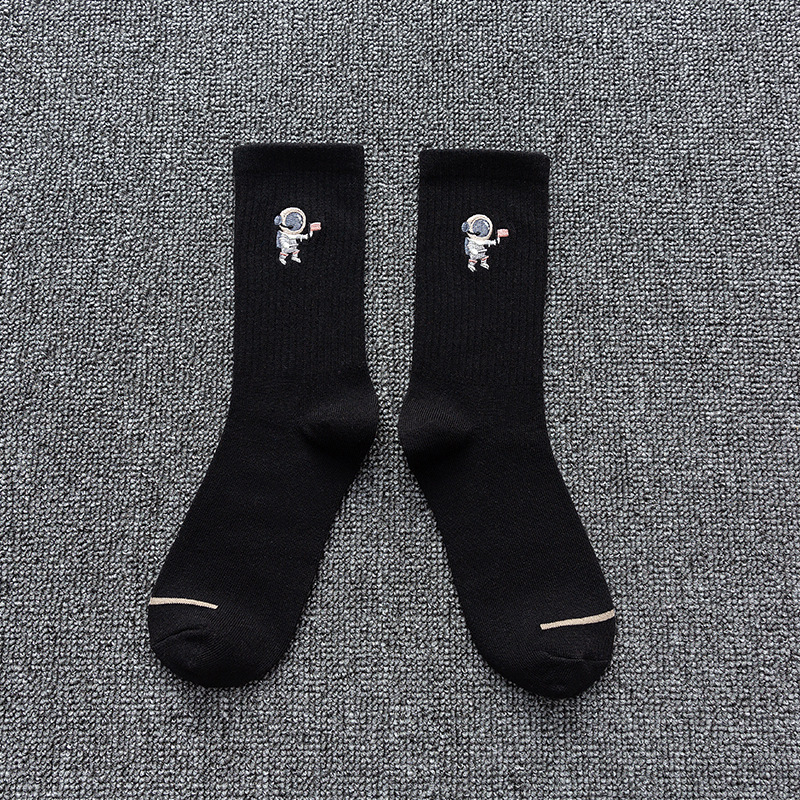 Trendy Unisex Astronaut Embroidered Cotton Crew Socks Winter_voghion.com
