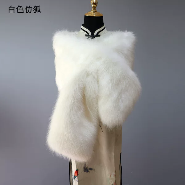 Evening Dress Widened Warm Waistcoat Imitation Fur Red Bridal Decorative Large Shawl Women's Winter Plush Thickeneded Scarf