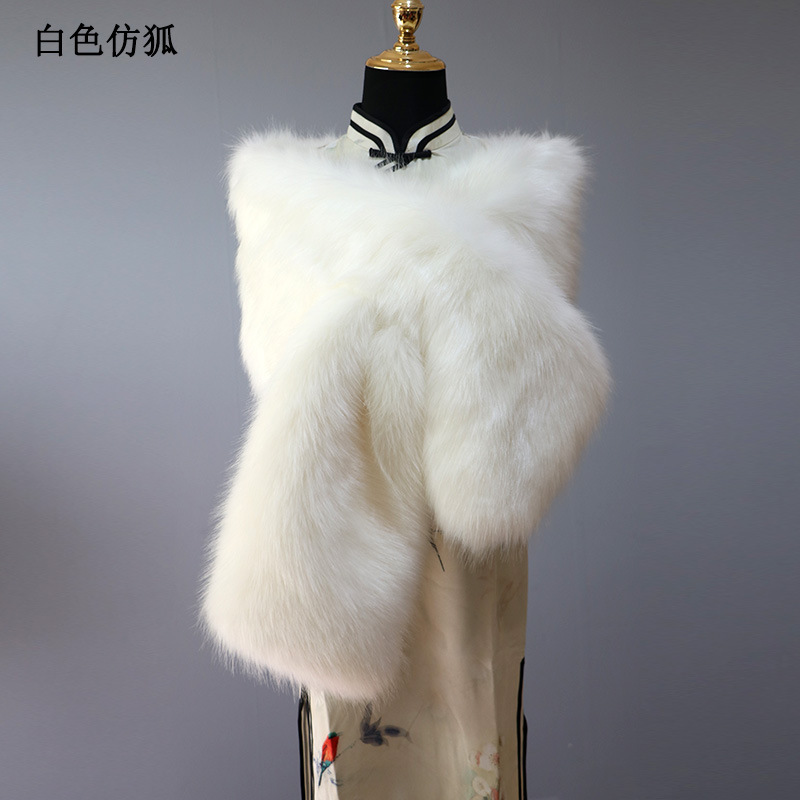 Evening Dress Widened Warm Waistcoat Imitation Fur Red Bridal Decorative Large Shawl Women's Winter Plush Thickeneded Scarf