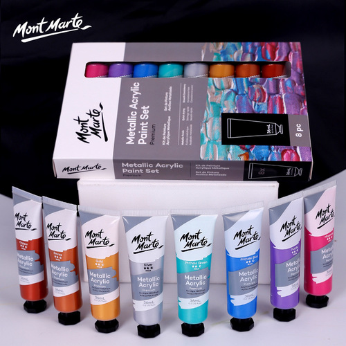 Montmartre metallic pearlescent acrylic paint set 8 colors oil paint cross-border wholesale 18ml acrylic paint