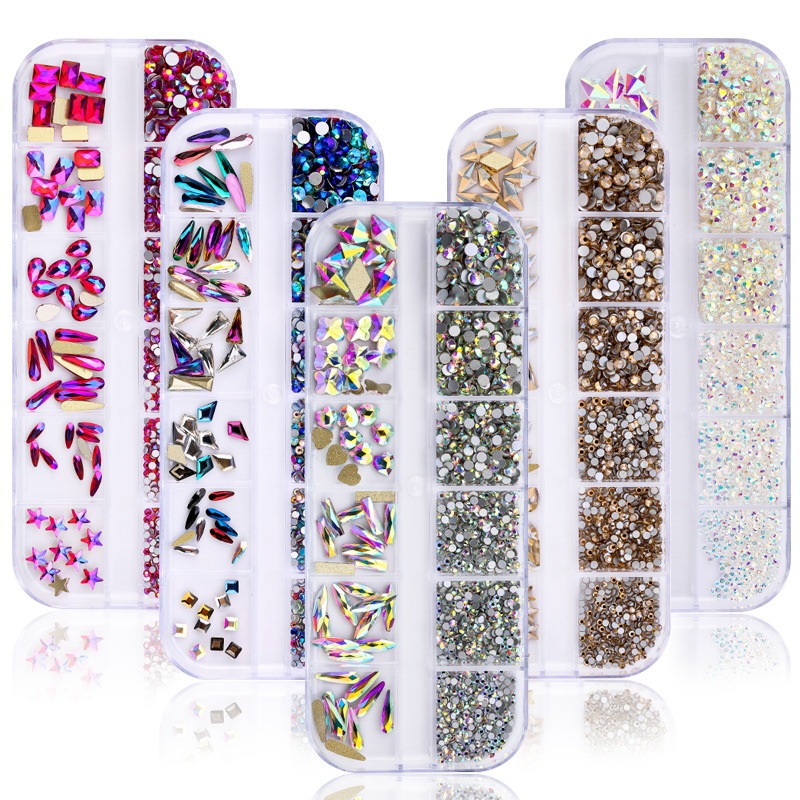 Cross-border New Products Electroplated Flat Bottom Nail Art Jewelry Glass Shaped Rhinestone Set Nail Decoration diy Jewelry Accessories