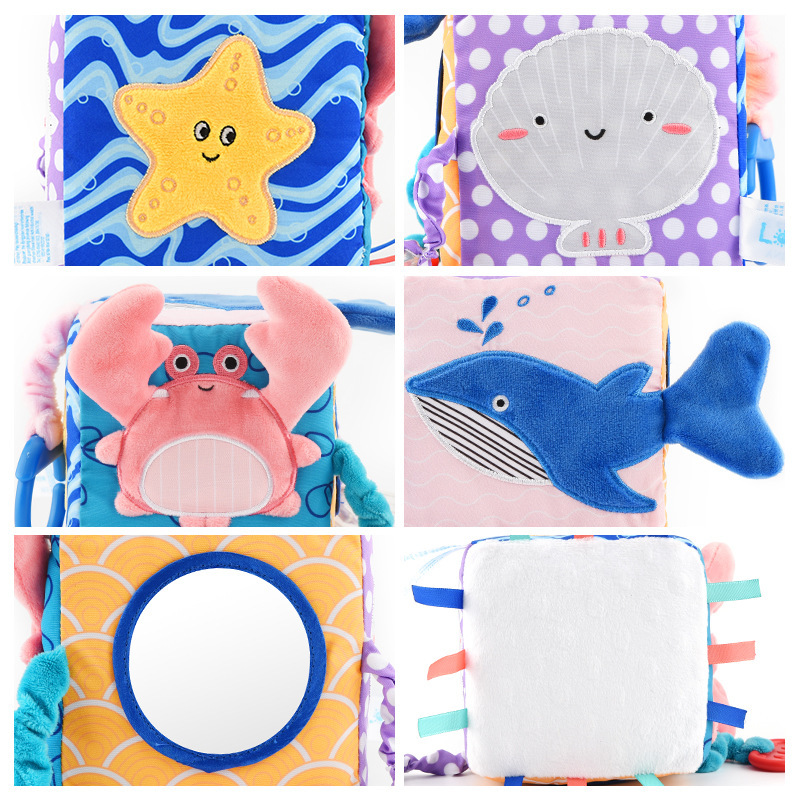 Bebé educativo de peluche de juguete cama de sonajero Campana Marina sensorial BOLA DE 6 lados de inteligencia cognitiva teether bloque de construcción coche cama colgante