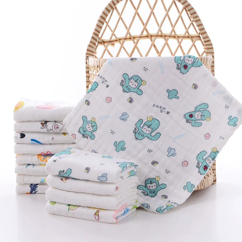 Children's Gauze Cotton Baby Towel & Cartoon Bib, Soft Face/Hand Wipe, Sizes 25×25–30×50 cm