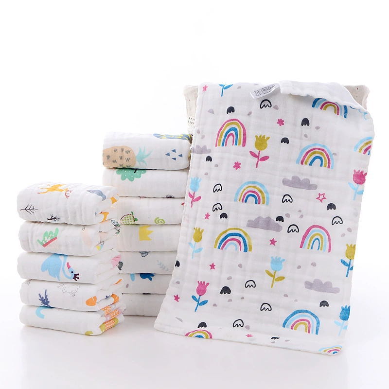 Children's Gauze Cotton Baby Towel & Cartoon Bib, Soft Face/Hand Wipe, Sizes 25×25–30×50 cm