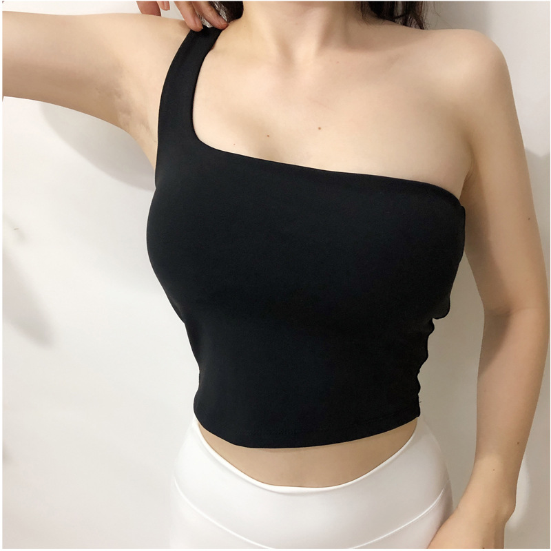 2020 nuevo chaleco de fitness deportivo Red de mujer rojo solo hombro Comercio exterior envuelto en el pecho alta absorción de humedad elástica de secado rápido top de entrenamiento