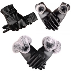 Winter cycling leather gloves, warm and velvet, women's touch screen, men's motorcycle winter gloves, thickened, windproof, Korean version