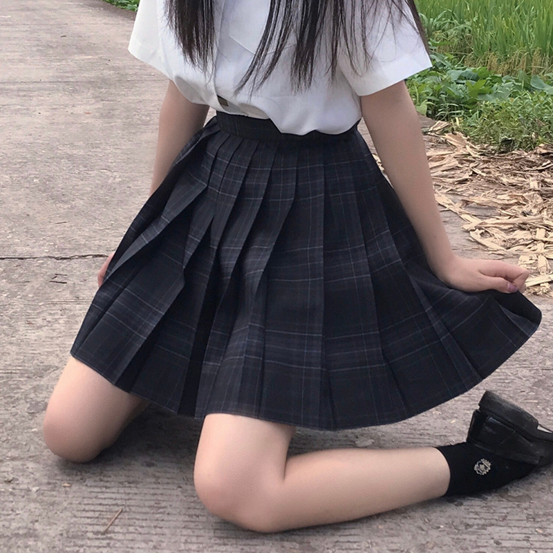 Japanese College High Waist Plaid [Carbon & Grey] Plaid Skirt JK Uniform Skirt Skirt Pleated Skirt School Uniform