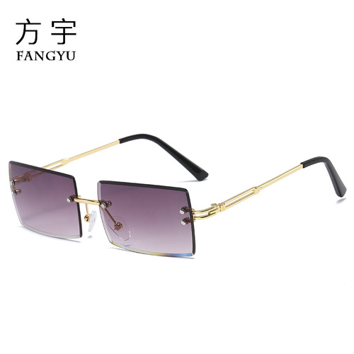 New square rimless sunglasses European and American summer fashion sunglasses hot wholesale metal retro trendy glasses