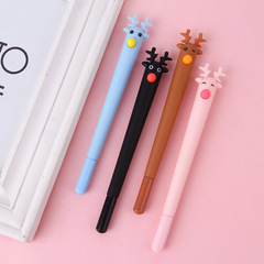 創意可愛卡通軟膠小鹿造型中性筆 聖誕麋鹿黑色簽字筆水筆批發