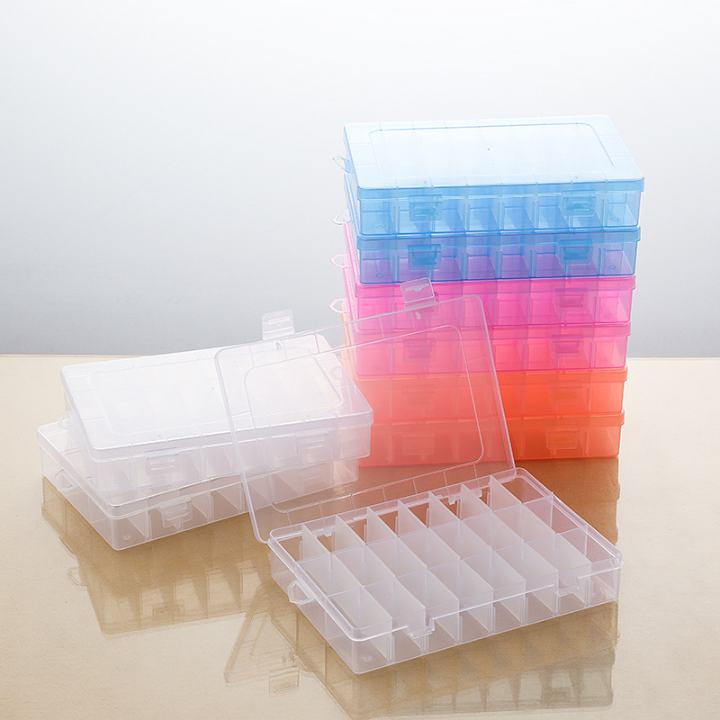Small 24-grid Transparent Removable Custom Jewelry Box Multi-color Rubber Tendon Small Bead Finishing Plastic Storage Box