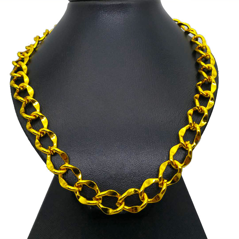 嘻哈大金链子夸张个性地摊假黄金饰品大O字锁扣镀金项链男