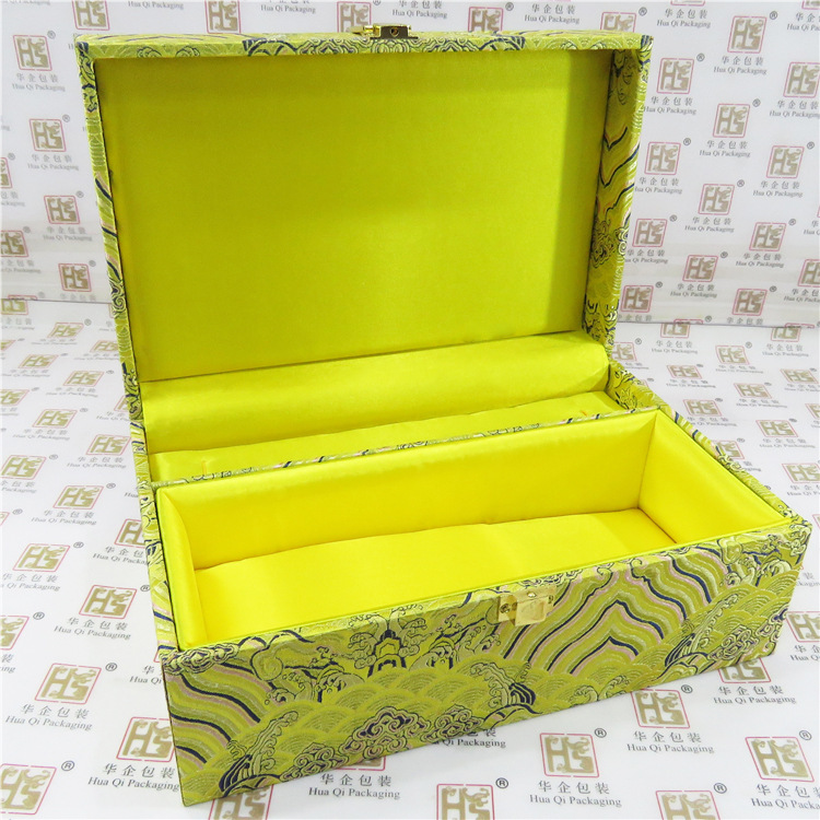 工艺品包装盒厂家生产黄色腾云纹路布料工艺品展示包装礼盒