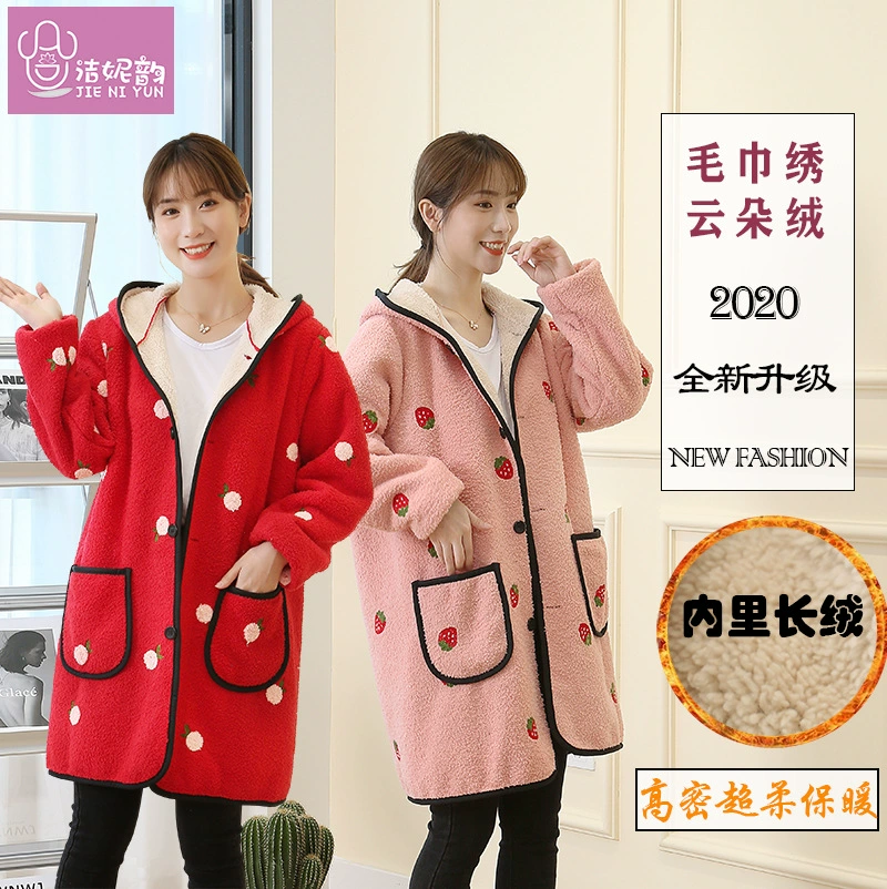 Cloud Velvet Толстое полотенце Фланелевый фартук с длинным рукавом и вышивкой Бархатный утолщенный пуховик Комбинезон для взрослых Женская кухонная Рабочая одежда