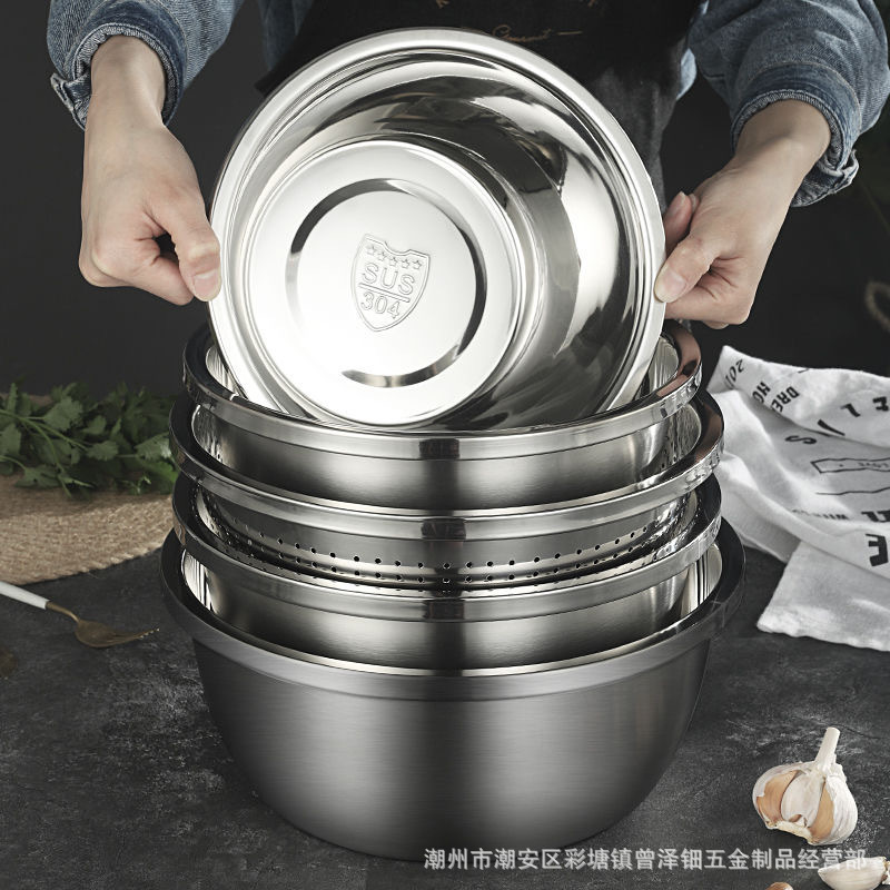 廠家直銷 304不鏽鋼盆洗菜淘米盆多用盆五件套調料缸料理盆三件套