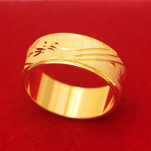 镀黄金色24K金色戒指男款精美仿真车花款磨沙土豪食指戒直播货源