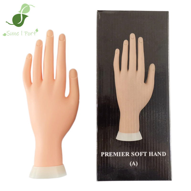 Manicure Fake Hand Model Silicone Bendable Fingers Training Practice Fake Left Hand Simulation Palm Can Stick Nail Pieces