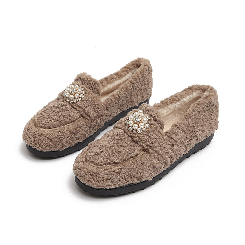 666-2 zapatos de peluche ropa exterior de mujer otoño e invierno lana de cordero plataforma plana antideslizante más tamaño guisantes zapatos forrados de lana 41-43