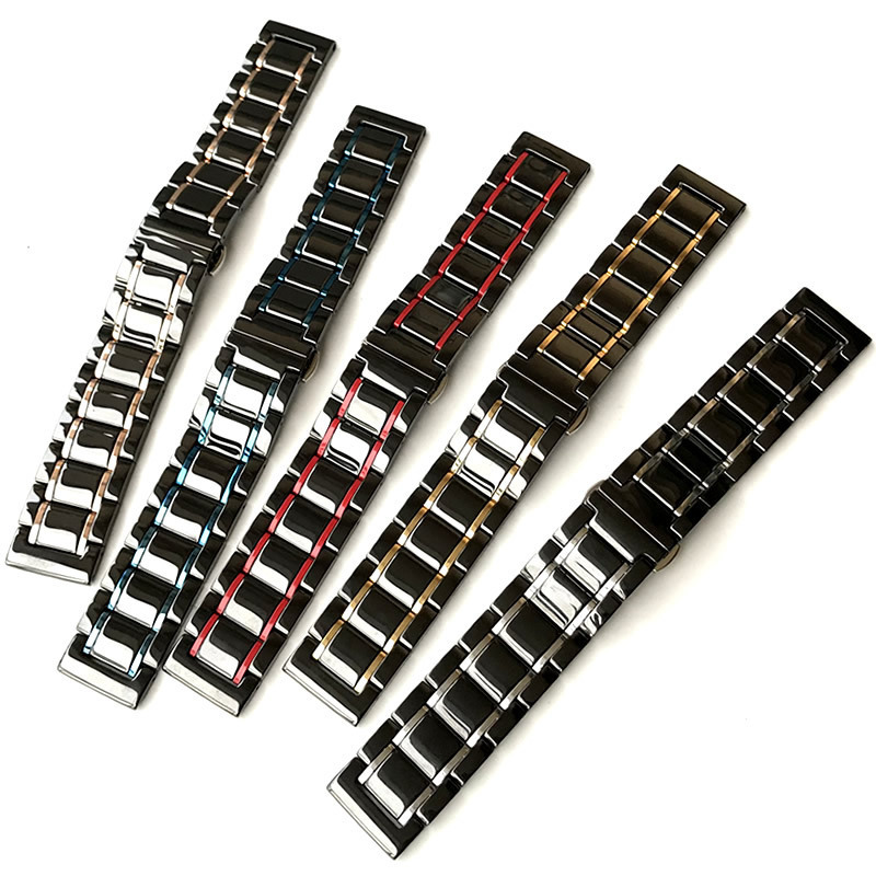 For Apple Samsung s4 Huawei GT2 Watch Stainless Steel Butterfly Buckle Color Five Bead Ceramic Watch Band 22mm