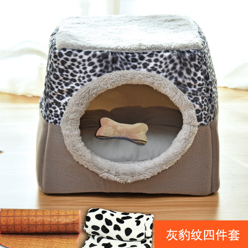 회색 레오파드 무늬 (담요 + 매트 + 장난감 포함)