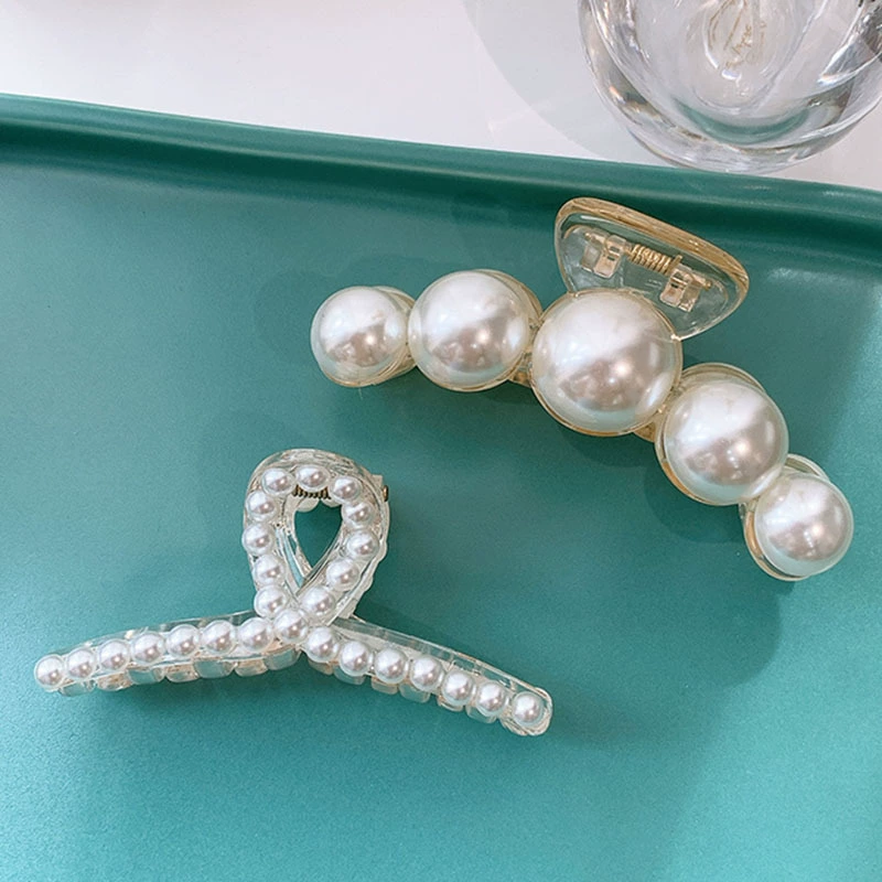 Заколка-краб (Crab Pin) с жемчужинами, шампанское акрил, размеры 5–11,5 см