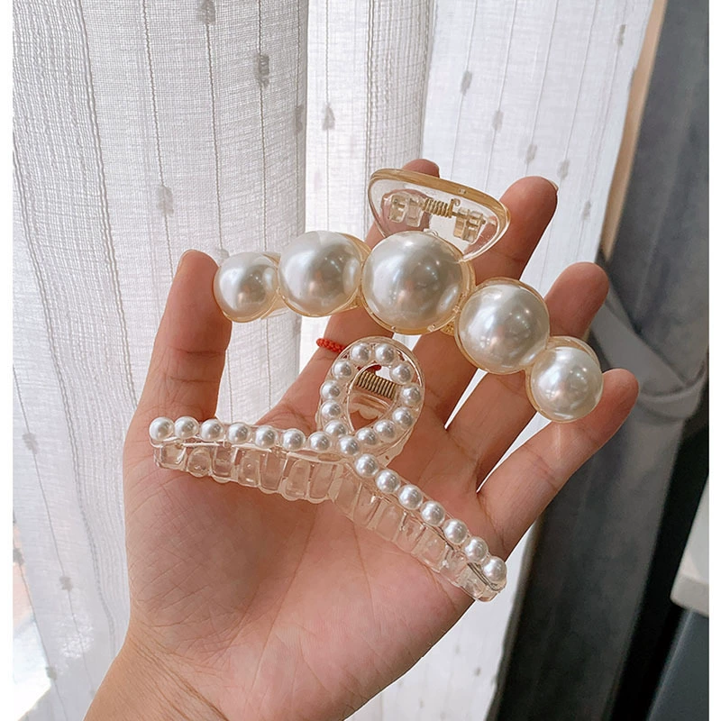 Заколка-краб (Crab Pin) с жемчужинами, шампанское акрил, размеры 5–11,5 см