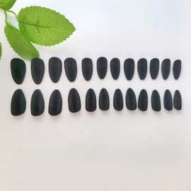 24片不规则形穿戴成人假指甲贴片黑色系长尖款绒毛美甲甲片免刻磨