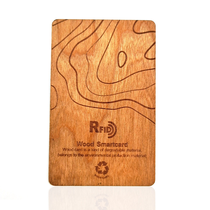 供应含有RFID芯片表面激光雕刻彩印效果的Wood Smartcard木智能卡