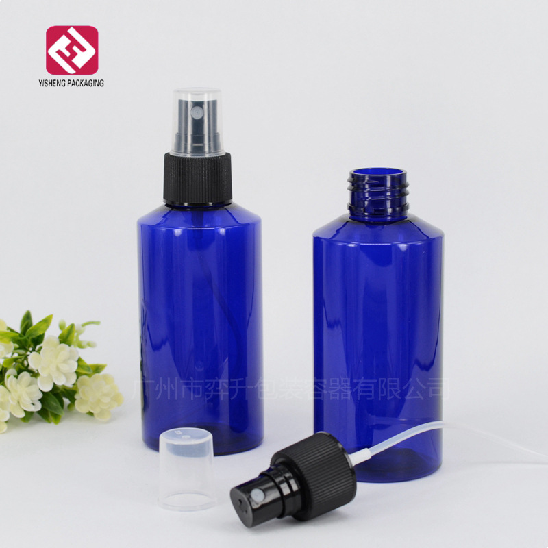 喷雾瓶 150ML蓝色斜肩PET塑料喷瓶 细雾纯露瓶现货包装瓶