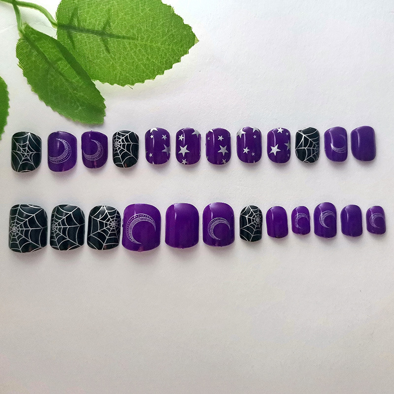 Halloween Creative Adult Short Nail Pieces Spider Web Fashion Wearable Nail Art False Nail Removable Nail Pieces