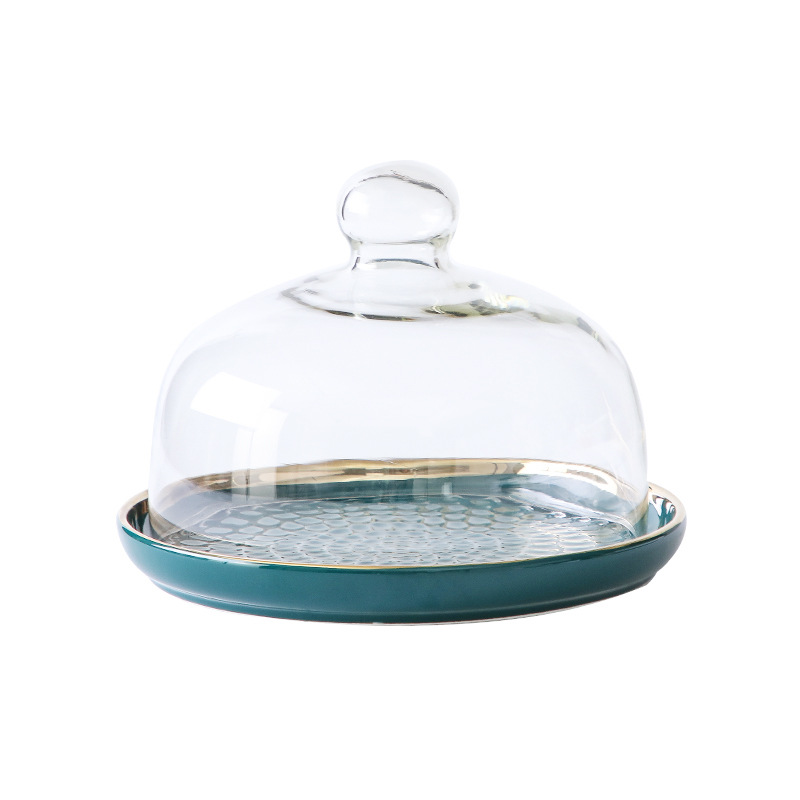 Nórdico nuevo plato de pastelería Placa de postre de pastel pastelería occidental para hornear cubierta de vidrio transparente Placa de pastelería bandeja de exhibición de pan