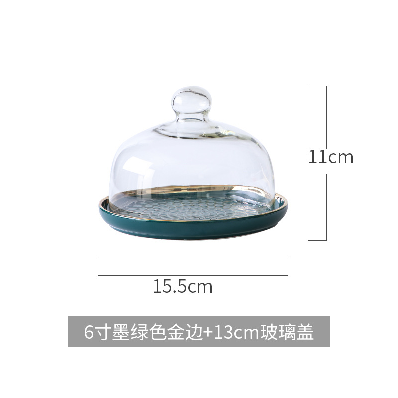 Nórdico nuevo plato de pastelería Placa de postre de pastel pastelería occidental para hornear cubierta de vidrio transparente Placa de pastelería bandeja de exhibición de pan