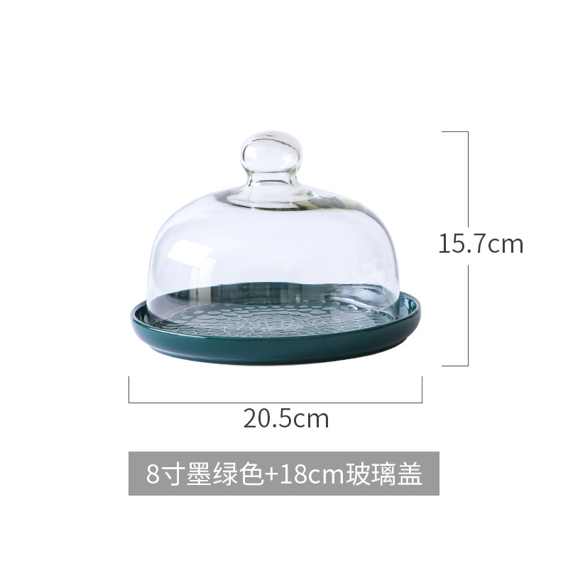 Nórdico nuevo plato de pastelería Placa de postre de pastel pastelería occidental para hornear cubierta de vidrio transparente Placa de pastelería bandeja de exhibición de pan