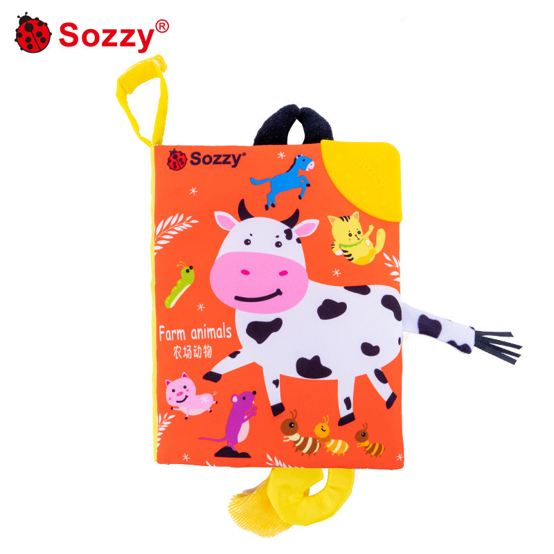 SOZZY bebé educación temprana animal a prueba de lágrimas cola libro de tela entre padres e hijos interactivo papel de timbre educativo bebé libro de tela juguete