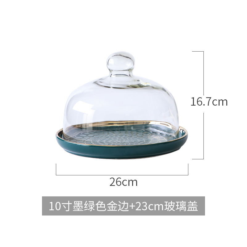 Nórdico nuevo plato de pastelería Placa de postre de pastel pastelería occidental para hornear cubierta de vidrio transparente Placa de pastelería bandeja de exhibición de pan