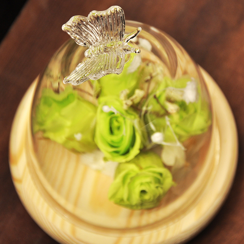 Mxmade vidrio creativo paisaje cubierta mariposa cubierta de vidrio micro paisaje florero flor eterna cubierta de vidrio