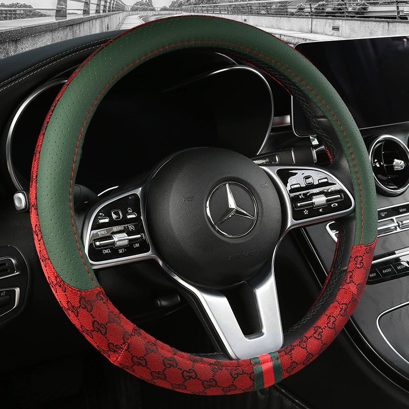 Чехол на руль Four Seasons General Motors, кожаная + льняная сетка, красный Противоскользящий чехол Four Seasons, впитывающий пот, оптовая продажа с фабрики