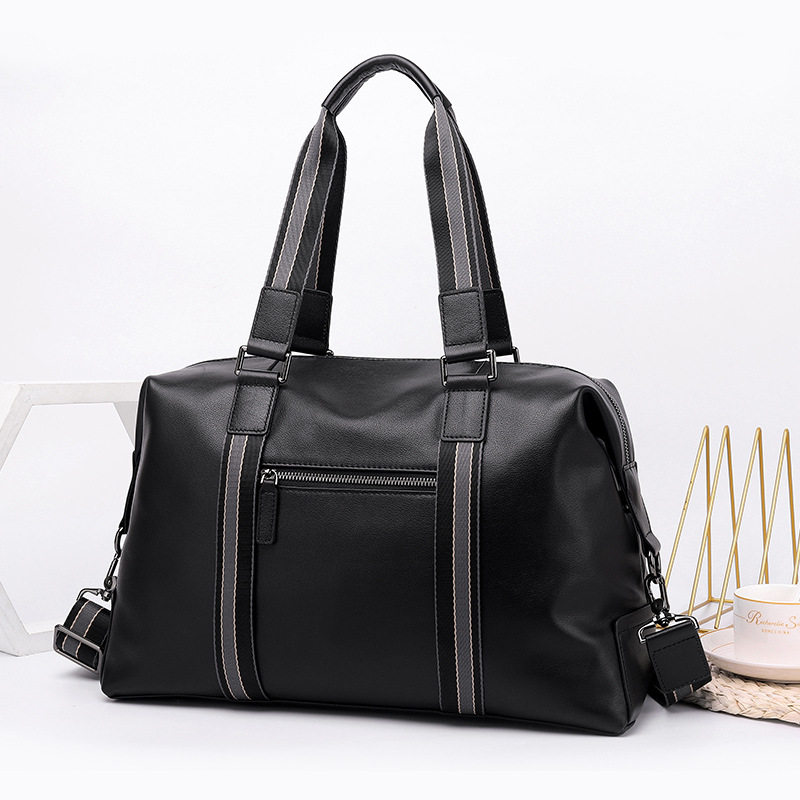 Túi du lịch xách tay nam da bò lớp đầu, túi tập gym kiêm túi hành lý đeo vai 40×16×25 cm — Màu đen