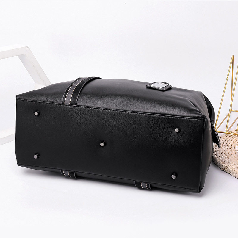 Túi du lịch xách tay nam da bò lớp đầu, túi tập gym kiêm túi hành lý đeo vai 40×16×25 cm — Màu đen