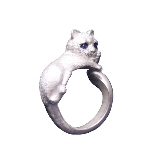Simple cute kitten ring female open kt cat ears puppy ring small animal cartoon Xiyin jewelry wholesale