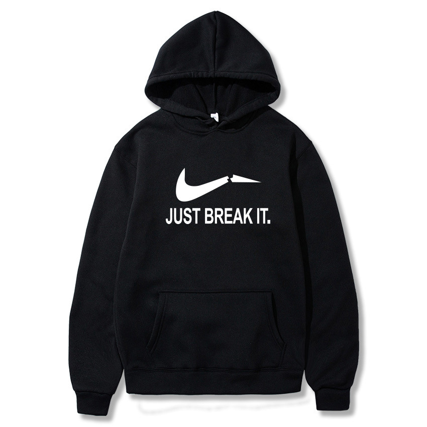Men Fleece Hoodie Black White Label Winter Casual