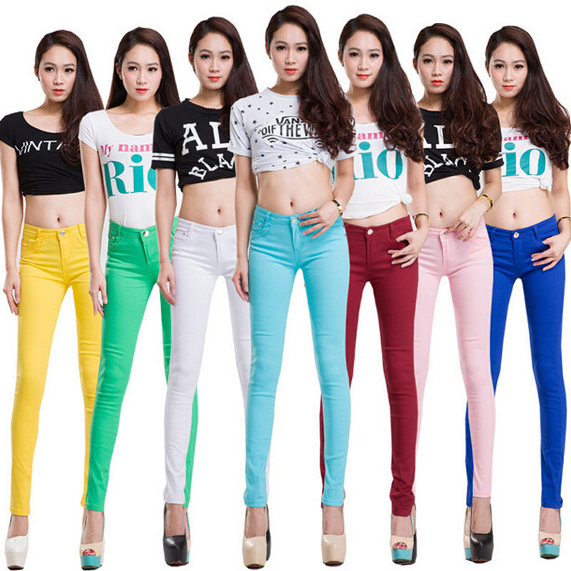 Candy Color Jeans Women's Color Skinny Pants Women's Large Size Women's Pencil Pants Women's Elastic Slim Trousers