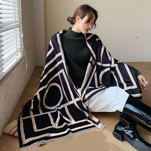  Korean version air-conditioning shawl versatile new imitation cashmere scarf women's winter versatile thickened double-sided student scarf