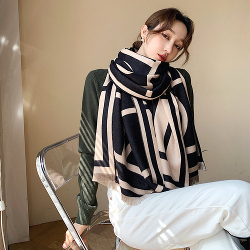  Korean version air-conditioning shawl versatile new imitation cashmere scarf women's winter versatile thickened double-sided student scarf