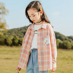 Women's checkered blouse, children's autumn clothing, long-sleeved women's coat, children's blouse, summer open jacket, children's top, pure cotton, trendy